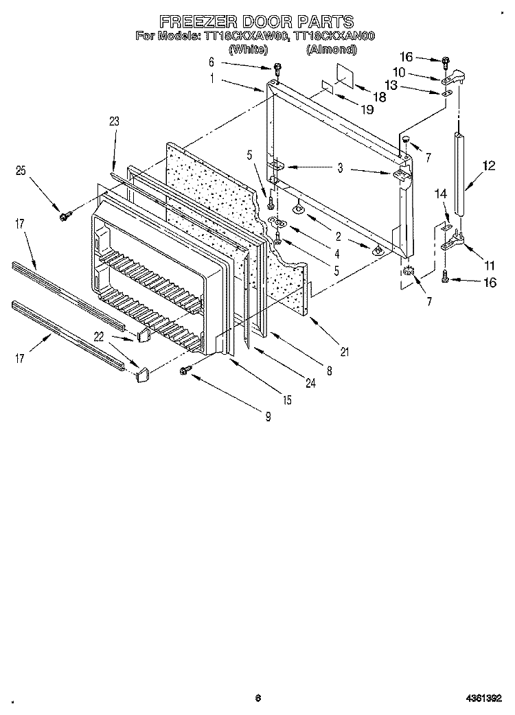 FREEZER DOOR Diagram and Parts List for TT18CKXAN00  Whirlpool Refrigerator