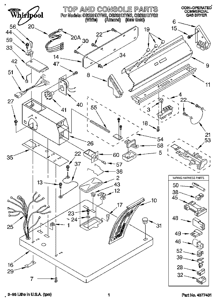 TOP AND CONSOLE Diagram and Parts List for CG2951XYW2  Whirlpool Dryer