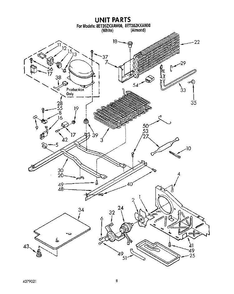 UNIT Diagram and Parts List for 8ET20ZKXAN00  Whirlpool Refrigerator