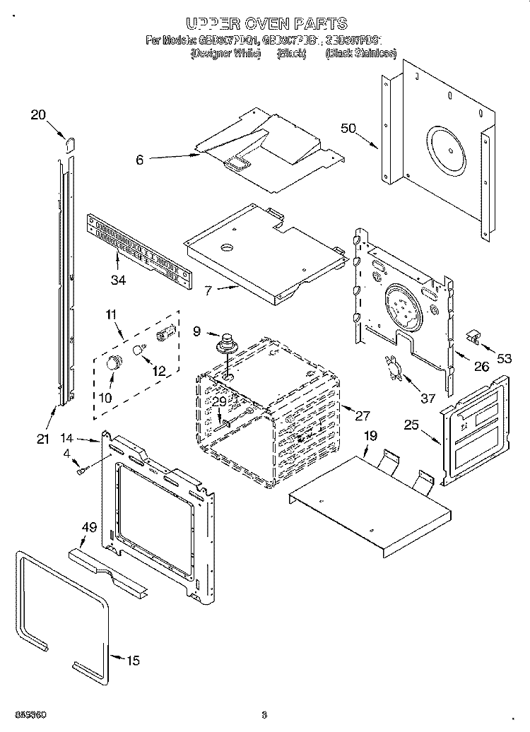 UPPER OVEN Diagram and Parts List for GBD307PDS1  Whirlpool Wall Oven
