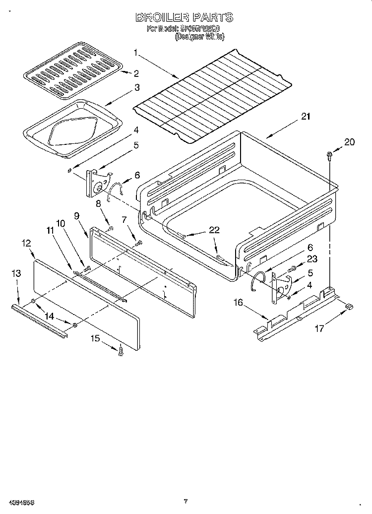 BROILER Diagram and Parts List for SF305PEEQ0  Whirlpool Range