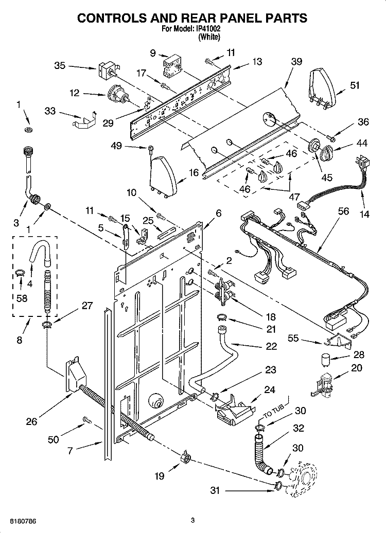 CONTROLS AND REAR PANEL PARTS Diagram and Parts List for IP41002  Inglis Washer