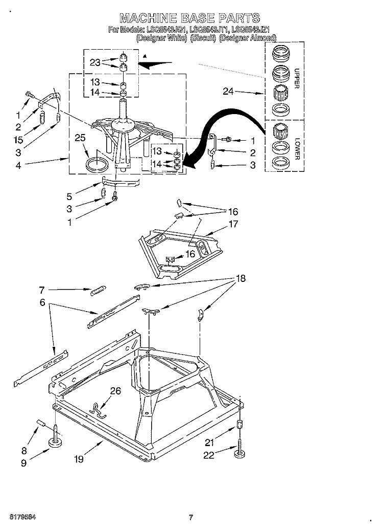 MACHINE BASE Diagram and Parts List for LSQ8543JT1  Whirlpool Washer