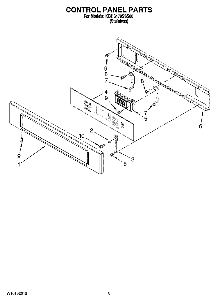 CONTROL PANEL PARTS Diagram and Parts List for KBHS179SSS00  KitchenAid Microwave