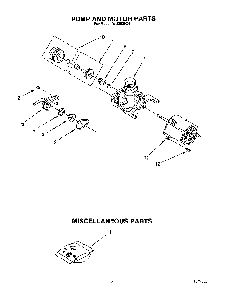 PUMP AND MOTOR, MISCELLANEOUS Diagram and Parts List for WU3000X4  Roper Dishwasher