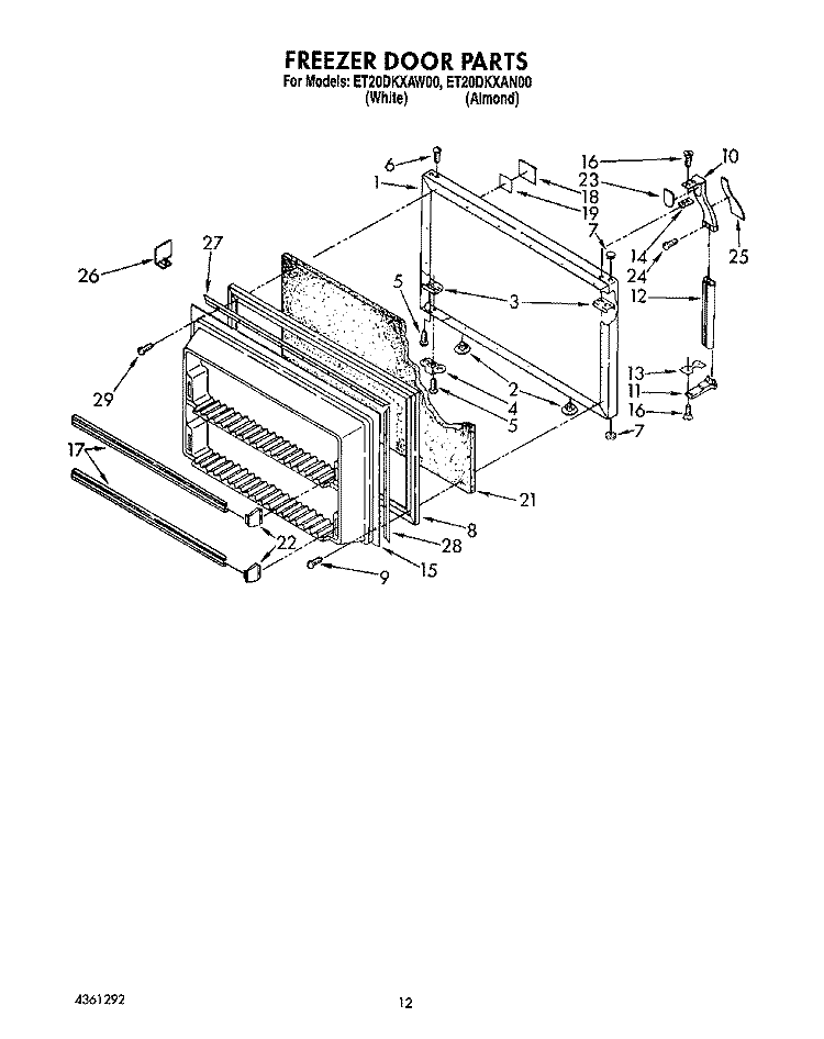 FREEZER DOOR Diagram and Parts List for ET20DKXAN00  Whirlpool Refrigerator