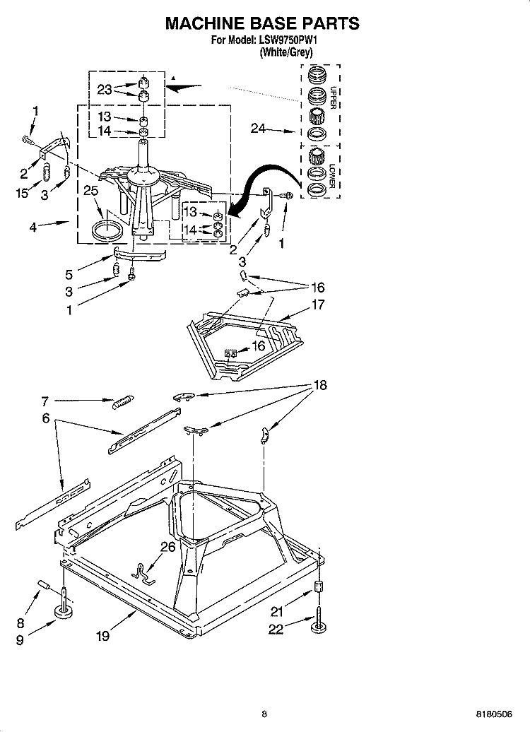 MACHINE BASE PARTS Diagram and Parts List for LSW9750PW1  Whirlpool Washer