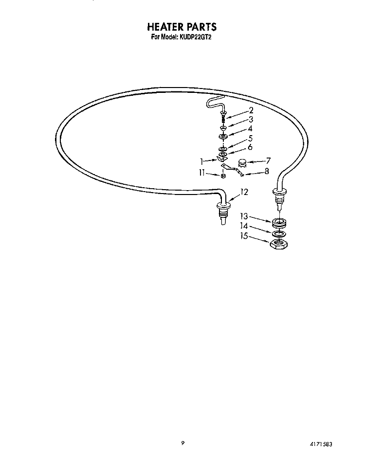 HEATER Diagram and Parts List for KUDP22GT2  KitchenAid Dishwasher