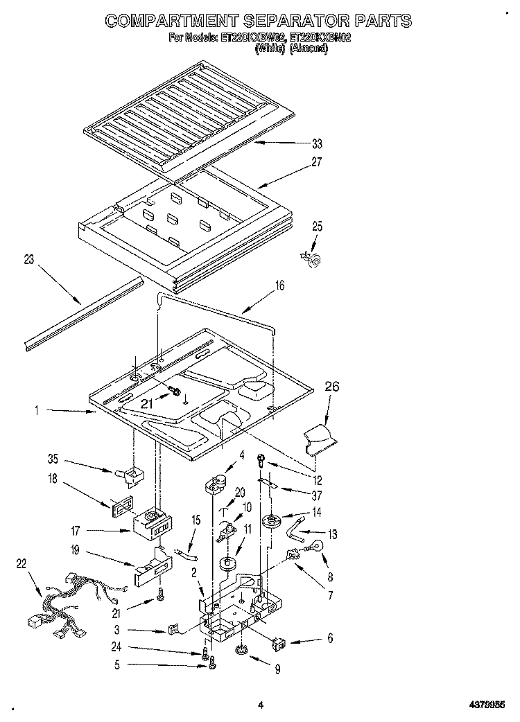 COMPARTMENT SEPARATOR Diagram and Parts List for ET22DKXBN02  Whirlpool Refrigerator
