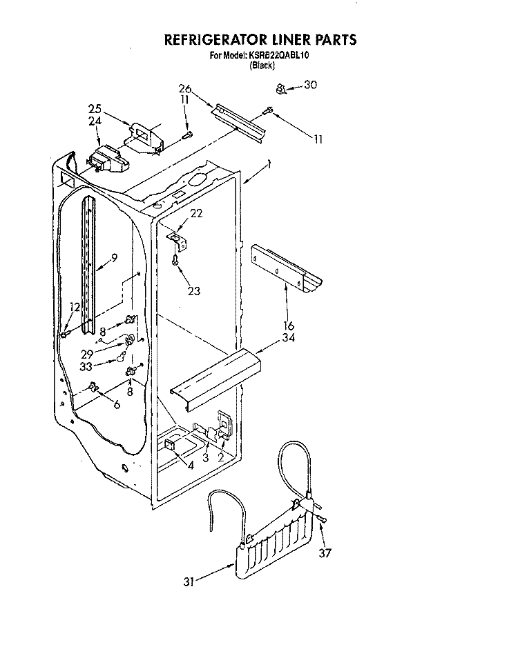 REFRIGERATOR LINER Diagram and Parts List for KSRB22QABL10  KitchenAid Refrigerator