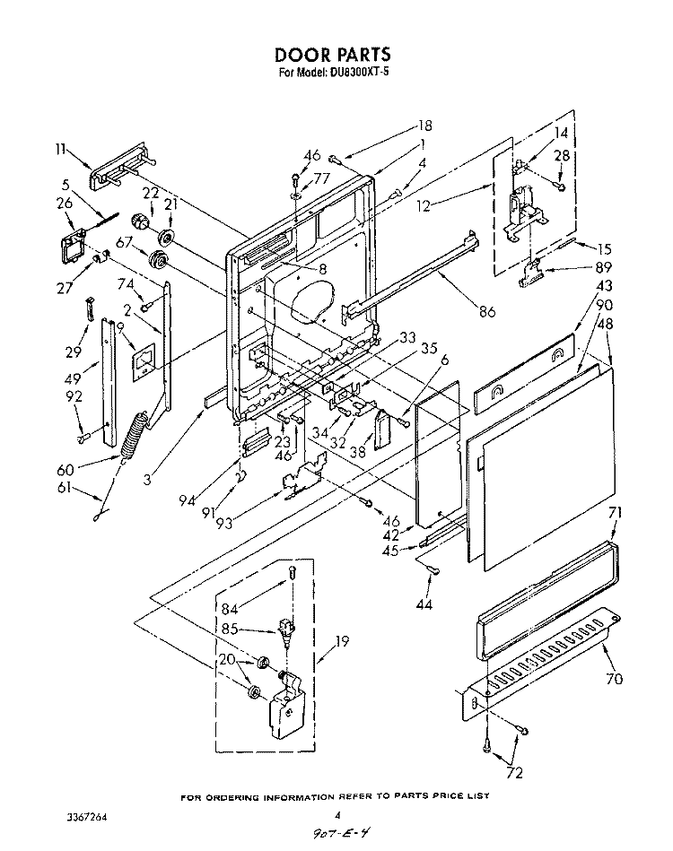 DOOR Diagram and Parts List for DU8300XT5  Whirlpool Dishwasher
