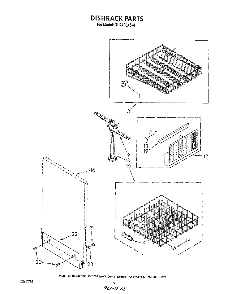 DISHRACK Diagram and Parts List for DU7400XS4  Whirlpool Dishwasher