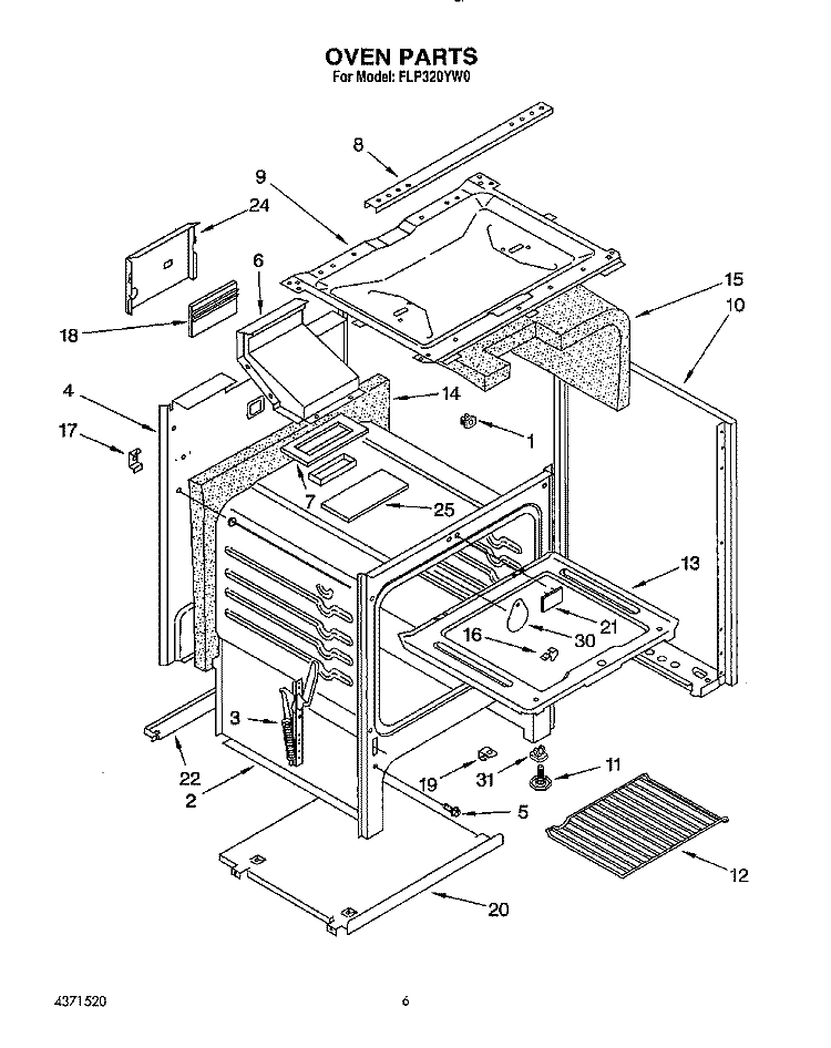 OVEN Diagram and Parts List for FLP320YW0  Roper Range