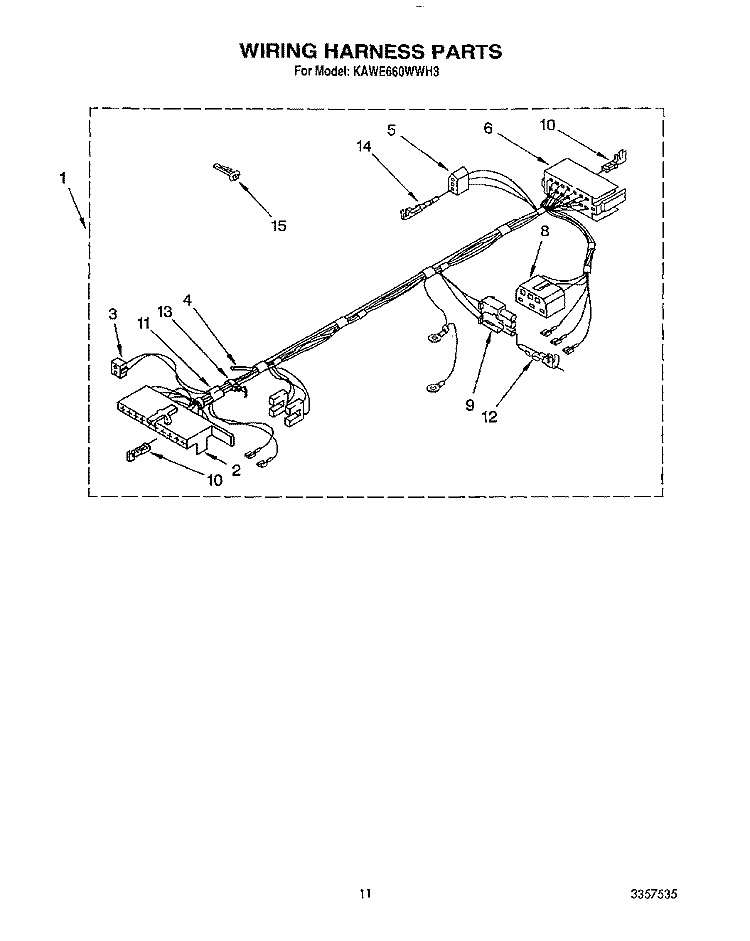 WIRING HARNESS Diagram and Parts List for KAWE660WWH3  KitchenAid Washer