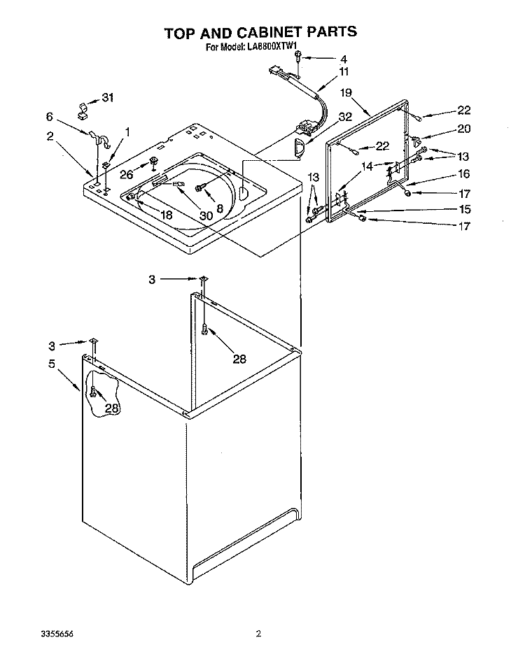 TOP AND CABINET, LIT/OPTIONAL Diagram and Parts List for LA8800XTM1  Whirlpool Washer