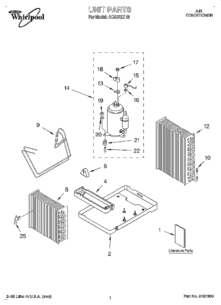 UNIT, LITERATURE Diagram and Parts List for ACS072XH0  Whirlpool Air Conditioner