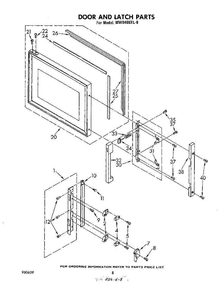 DOOR AND LATCH Diagram and Parts List for MW8400XL0  Whirlpool Microwave