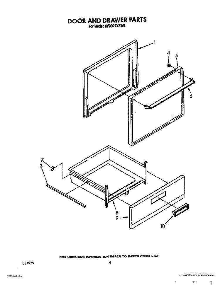 DOOR AND DRAWER Diagram and Parts List for RF3020XXN0  Whirlpool Range
