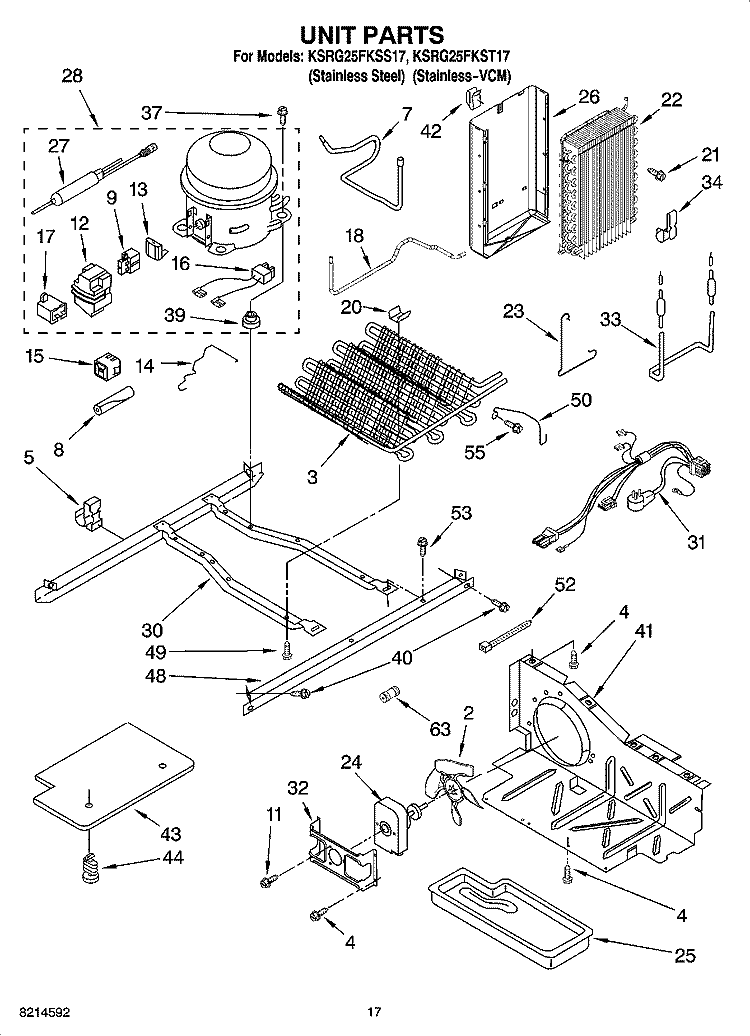 UNIT PARTS Diagram and Parts List for KSRG25FKSS17  KitchenAid Refrigerator