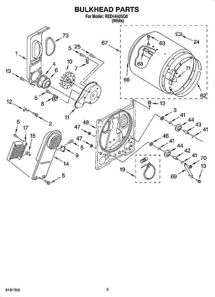 BULKHEAD PARTS, OPTIONAL PARTS (NOT INCLUDED) Diagram and Parts List for RED4440SQ0  Roper Dryer