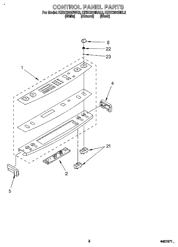 CONTROL PANEL Diagram and Parts List for KESC300BAL2  KitchenAid Range