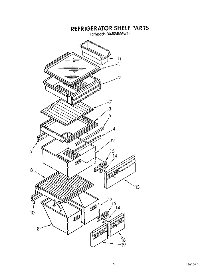 REFRIGERATOR SHELF Diagram and Parts List for JWARG480PW01  Whirlpool Refrigerator