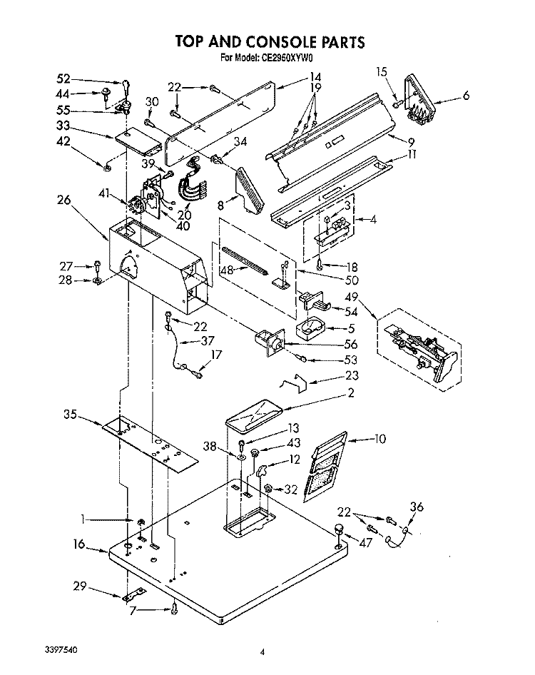 TOP AND CONSOLE Diagram and Parts List for CE2950XYN0  Whirlpool Dryer