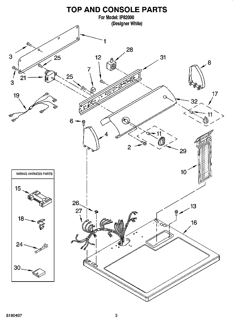 TOP AND CONSOLE PARTS Diagram and Parts List for IP82000  Inglis Dryer