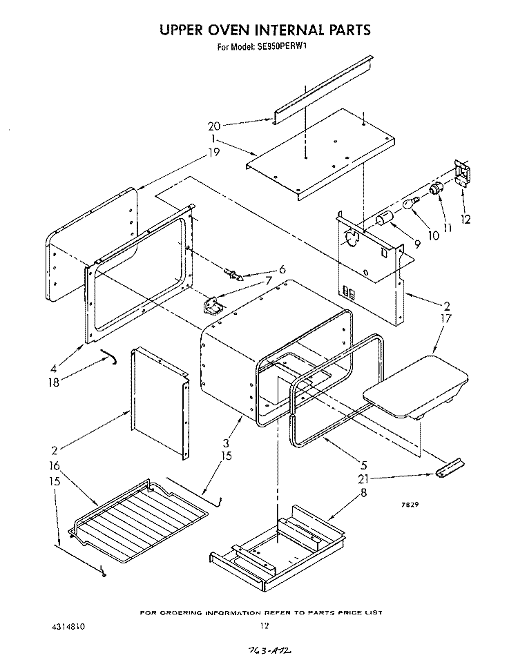 UPPER OVEN INTERNAL, LIT/OPTIONAL Diagram and Parts List for SE950PERW1  Whirlpool Range