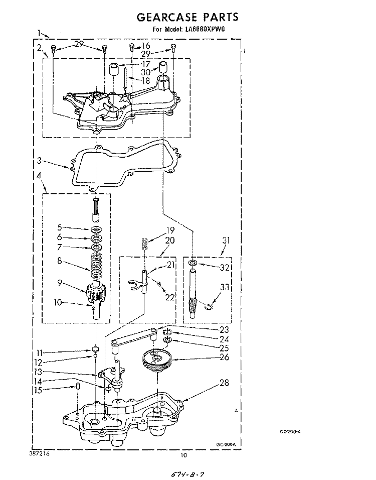 GEARCASE Diagram and Parts List for LA6680XPW0  Whirlpool Washer