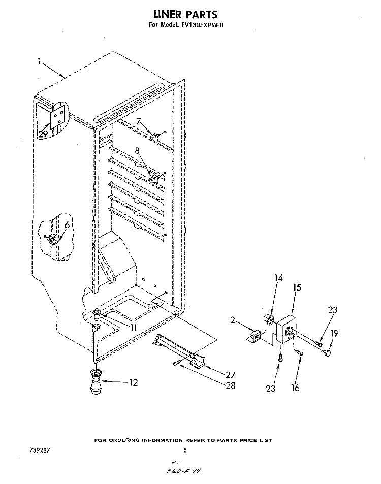LINER Diagram and Parts List for EV130EXPW0  Whirlpool Freezer