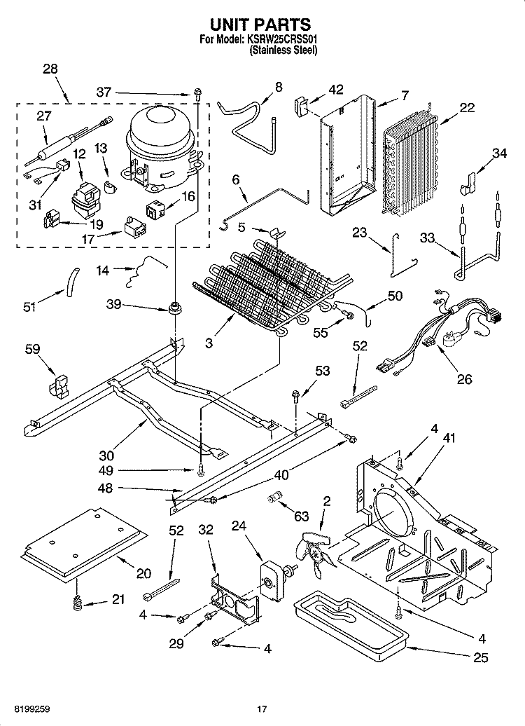 UNIT PARTS Diagram and Parts List for KSRW25CRSS01  KitchenAid Refrigerator