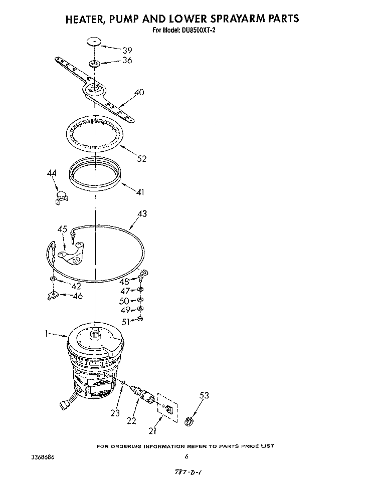 HEATER, PUMP, AND LOWER SPRAYARM Diagram and Parts List for DU8500XT2  Whirlpool Dishwasher