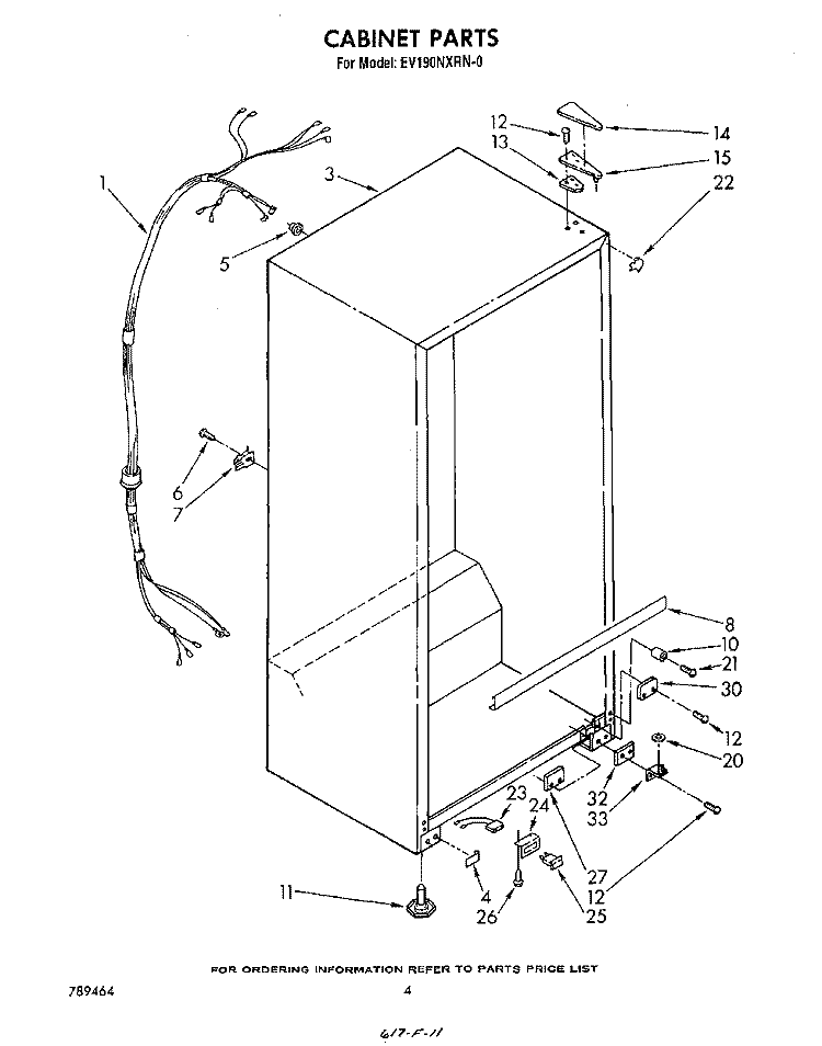 CABINET Diagram and Parts List for EV190NXRN0  Whirlpool Freezer