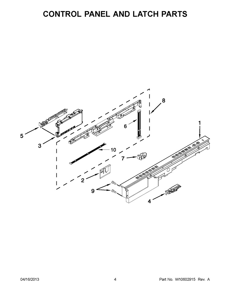 CONTROL PANEL AND LATCH PARTS Diagram and Parts List for 7WDT950SAYM2  Whirlpool Dishwasher