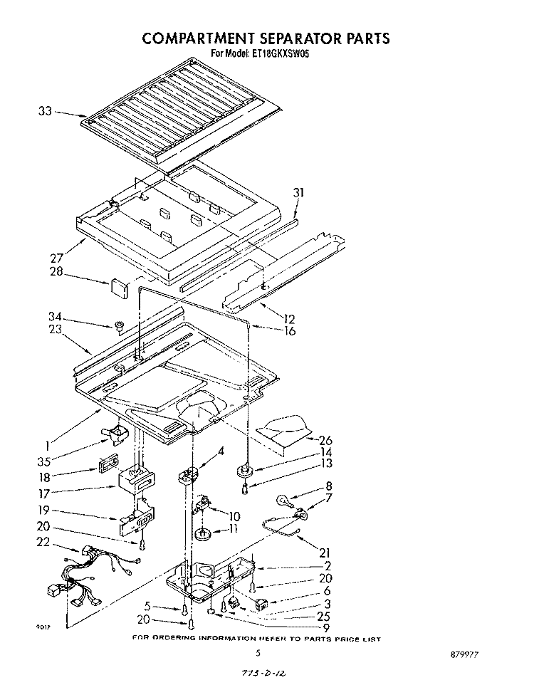 COMPARTMENT SEPARATOR Diagram and Parts List for ET18GKXSW05  Whirlpool Refrigerator