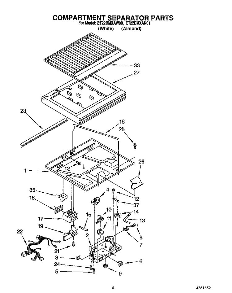 COMPARTMENT SEPARATOR Diagram and Parts List for ET22DMXAW00  Whirlpool Refrigerator