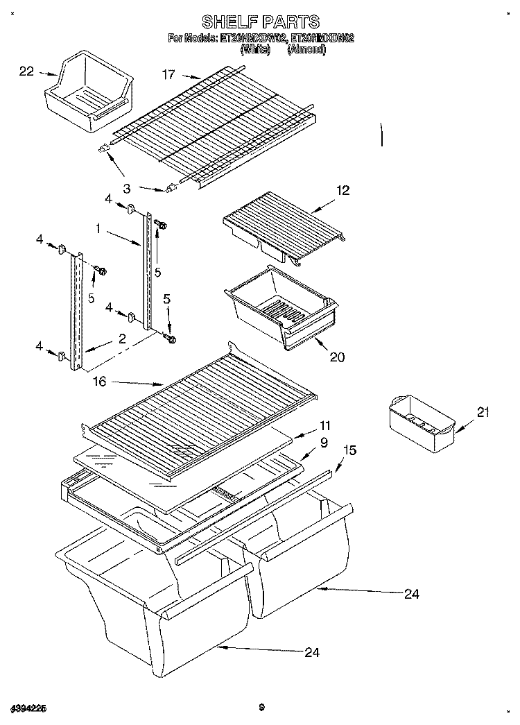 SHELF Diagram and Parts List for ET20NMXDW02  Whirlpool Refrigerator