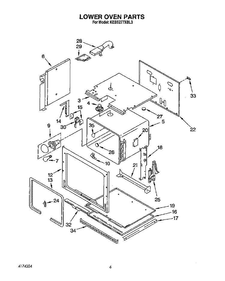 LOWER OVEN Diagram and Parts List for KEBS277XBL3  KitchenAid Wall Oven