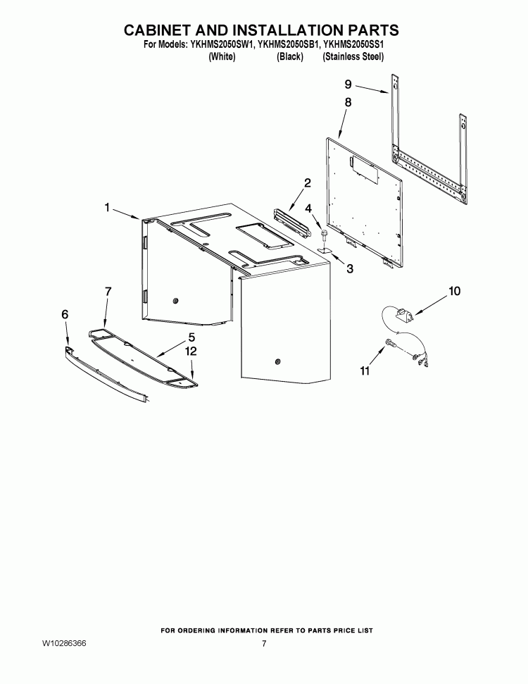 CABINET AND INSTALLATION PARTS Diagram and Parts List for YKHMS2050SB1  KitchenAid Microwave