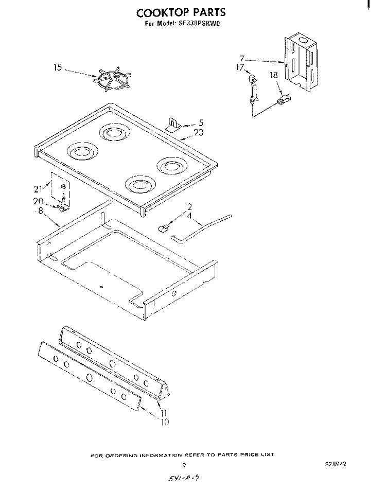 COOK TOP Diagram and Parts List for SF330PSKW0  Whirlpool Range