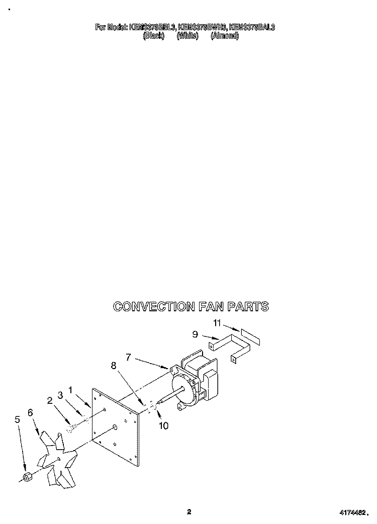 CONVECTION FAN Diagram and Parts List for KEMS378BBL3  KitchenAid Wall Oven