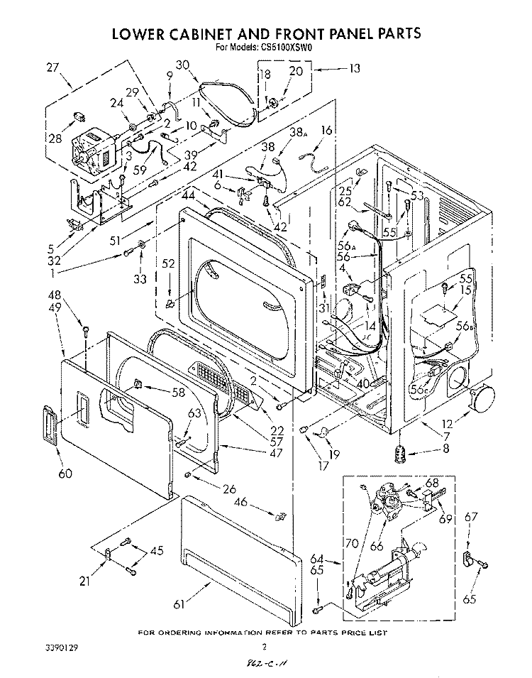 LOWER CABINET AND FRONT PANEL Diagram and Parts List for CS5100XSW0  Whirlpool Dryer