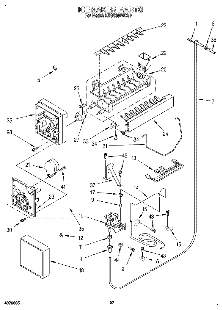 ICEMAKER, LITERATURE Diagram and Parts List for KSSS36QDX00  KitchenAid Refrigerator