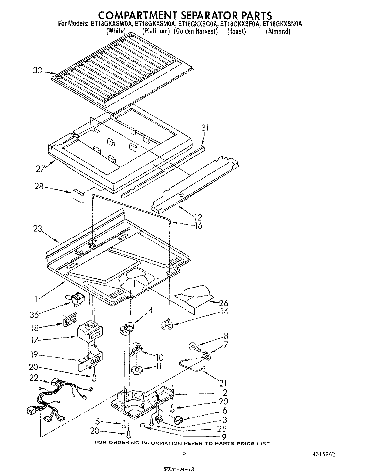 COMPARTMENT SEPARATOR Diagram and Parts List for ET18GKXSW0A  Whirlpool Refrigerator