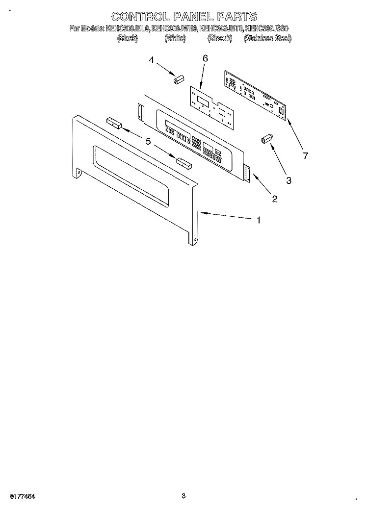 CONTROL PANEL Diagram and Parts List for KEHC309JBT0  KitchenAid Microwave Oven Combo
