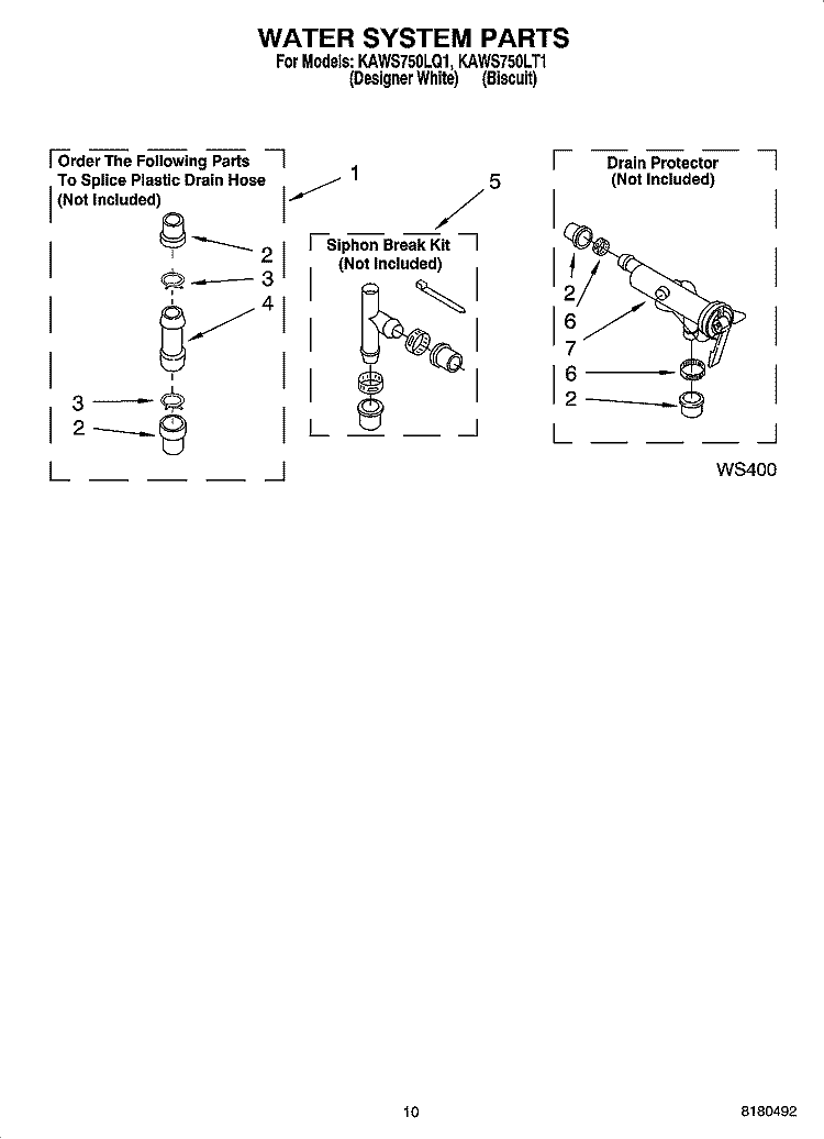 WATER SYSTEM PARTS Diagram and Parts List for KAWS750LT1  KitchenAid Washer