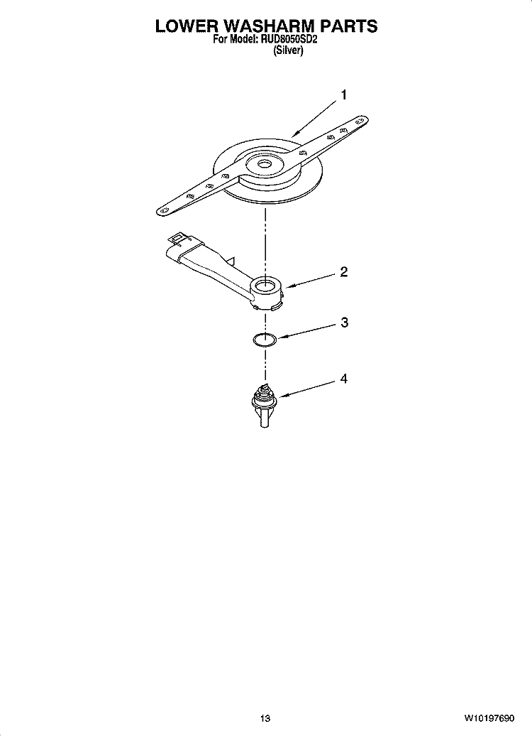 LOWER WASHARM PARTS, OPTIONAL PARTS (NOT INCLUDED) Diagram and Parts List for RUD8050SD2  Roper Dishwasher