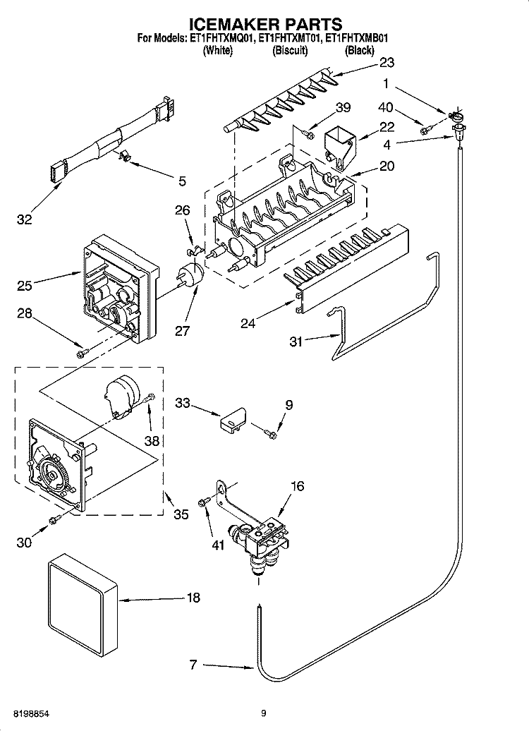 ICEMAKER PARTS Diagram and Parts List for ET1FHTXMQ01  Whirlpool Refrigerator