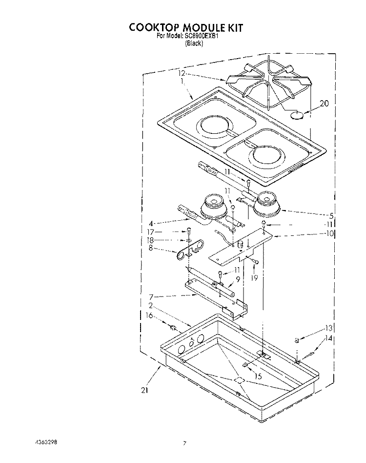 COOKTOP MODULE KIT Diagram and Parts List for SC8900EXB1  Whirlpool Cooktop